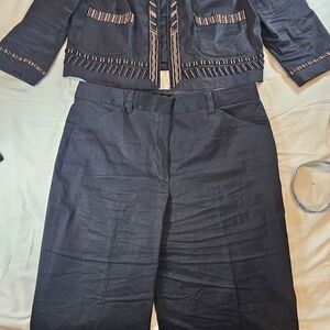 DKNY Women's Size 14 Beaded Jacket Pants Set 3/4 Sleeve Formal Career Chic